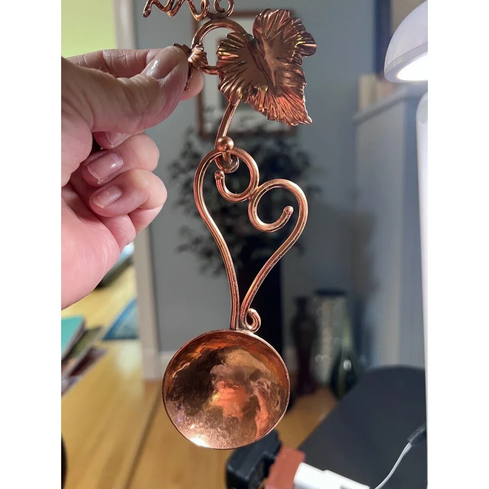 Vintage Rex Morton Hammered Copper Measuring Spoon With Hanger Grape Vine Heart